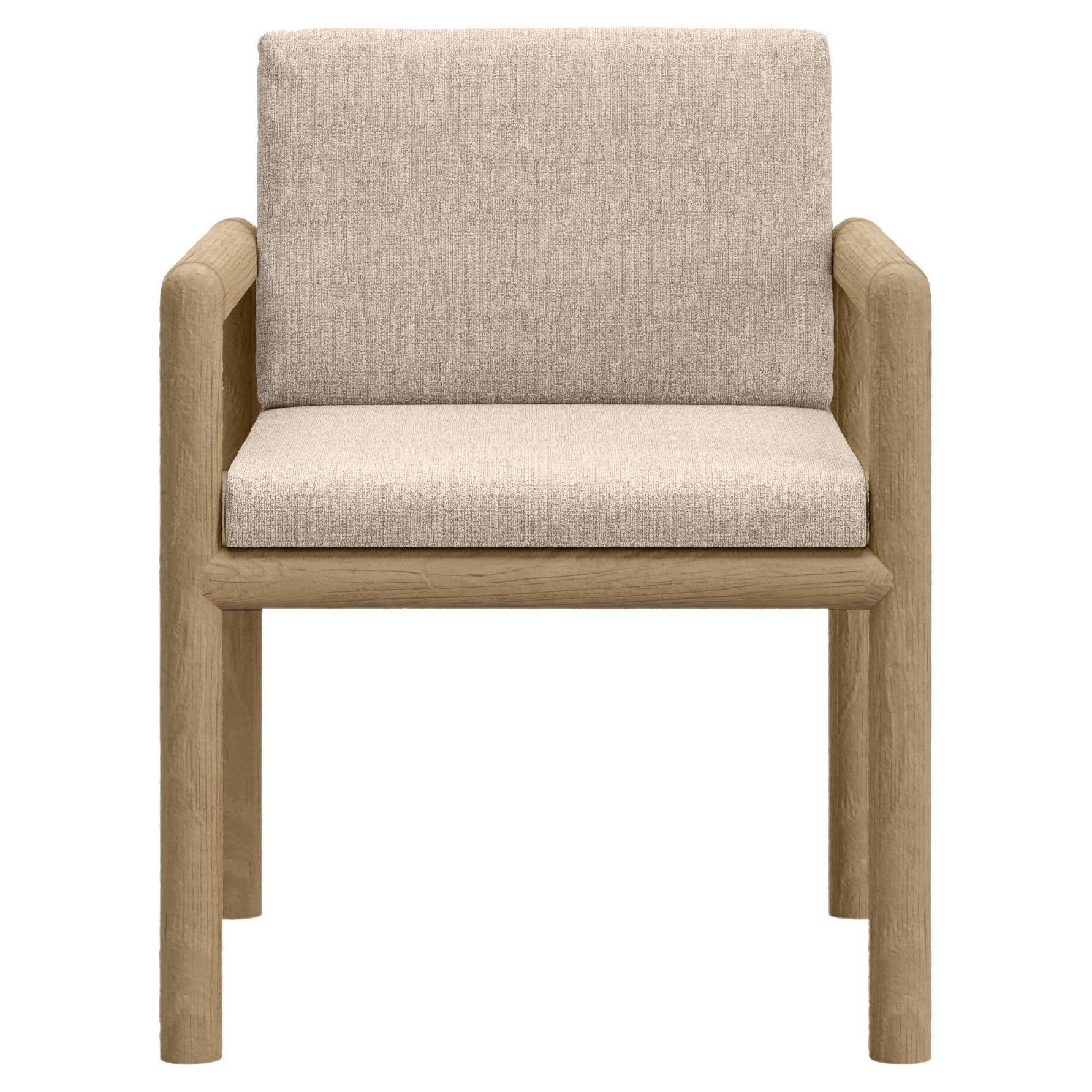 Caleo-Natural Teak, Rope And Ethereal Fabric Dining Chair With Armrests by SNOC