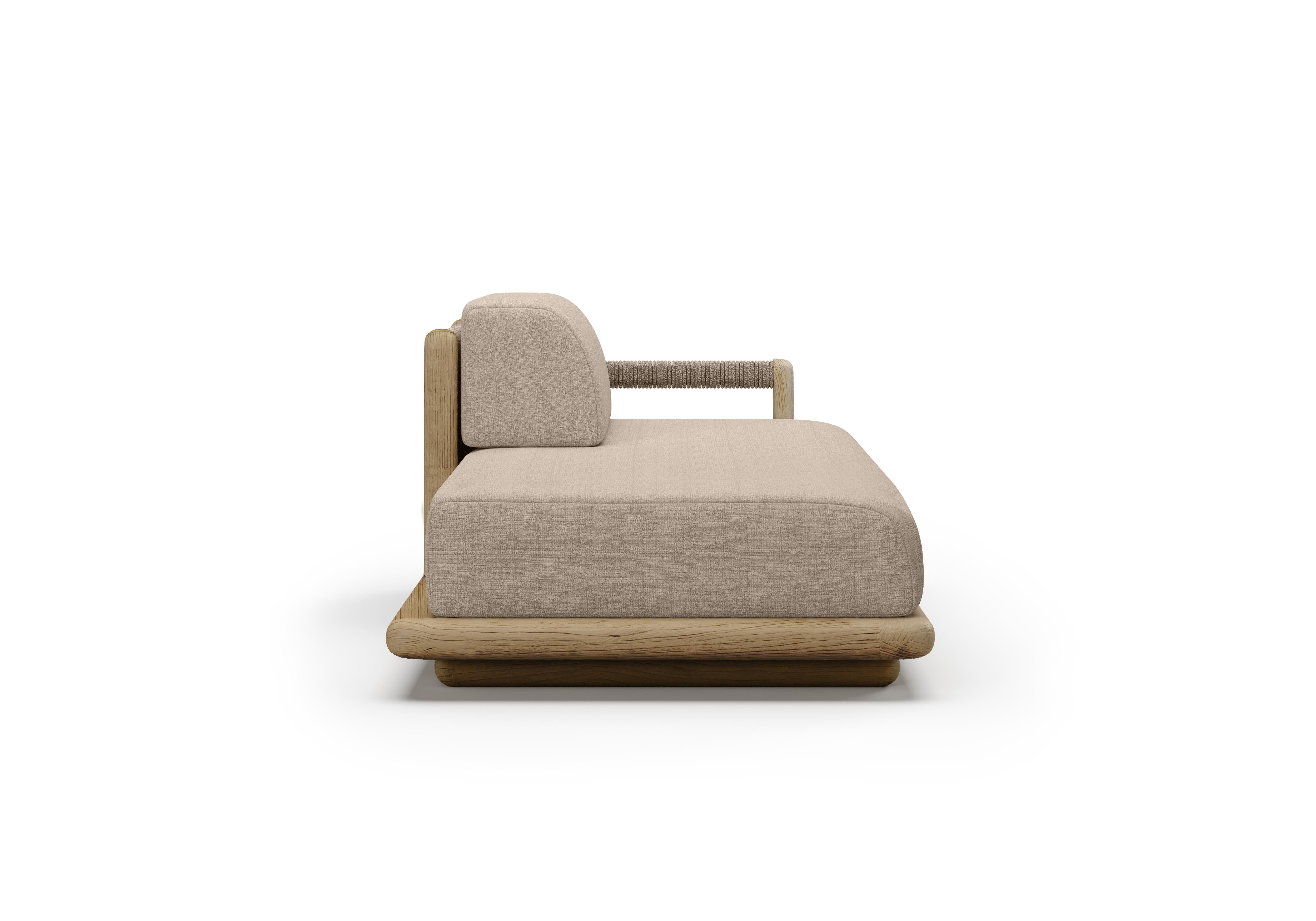 Contemporary Caleo-Natural Teak, Rope And Ethereal Fabric Half Backrest Modular Sofa by SNOC For Sale