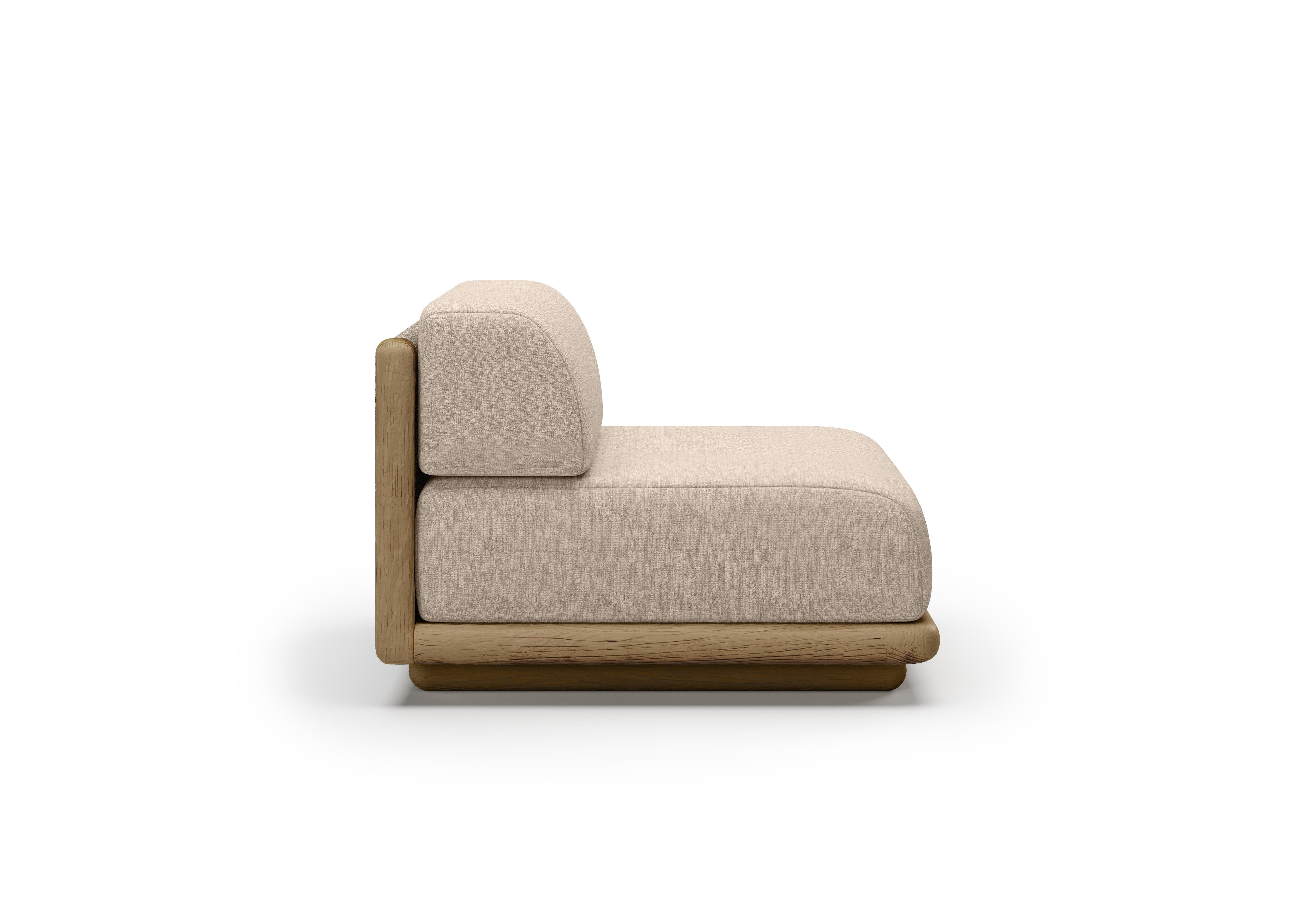 Contemporary Caleo-Natural Teak, Rope And Ethereal Fabric Two-Seater Modular Sofa by SNOC For Sale