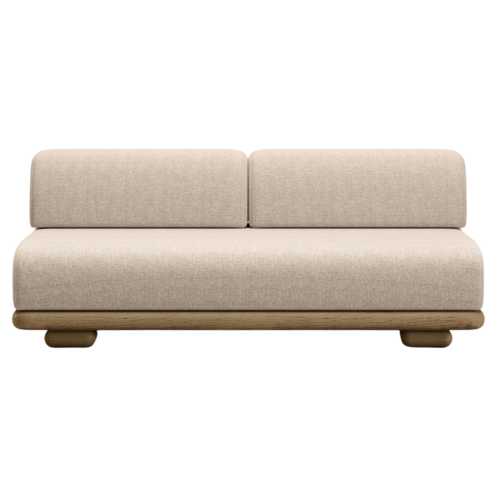 Caleo-Natural Teak, Rope And Ethereal Fabric Two-Seater Modular Sofa by SNOC