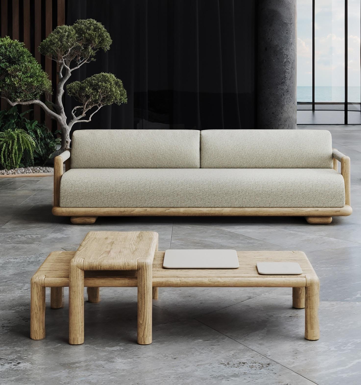 Post-Modern Caleo-Natural Teak Wood Decorative Medium Low Coffee Table by SNOC For Sale