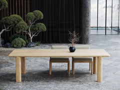 Caleo-Natural Teak Wood Frame, Rope And Ethereal Fabric Dining Chair by SNOC