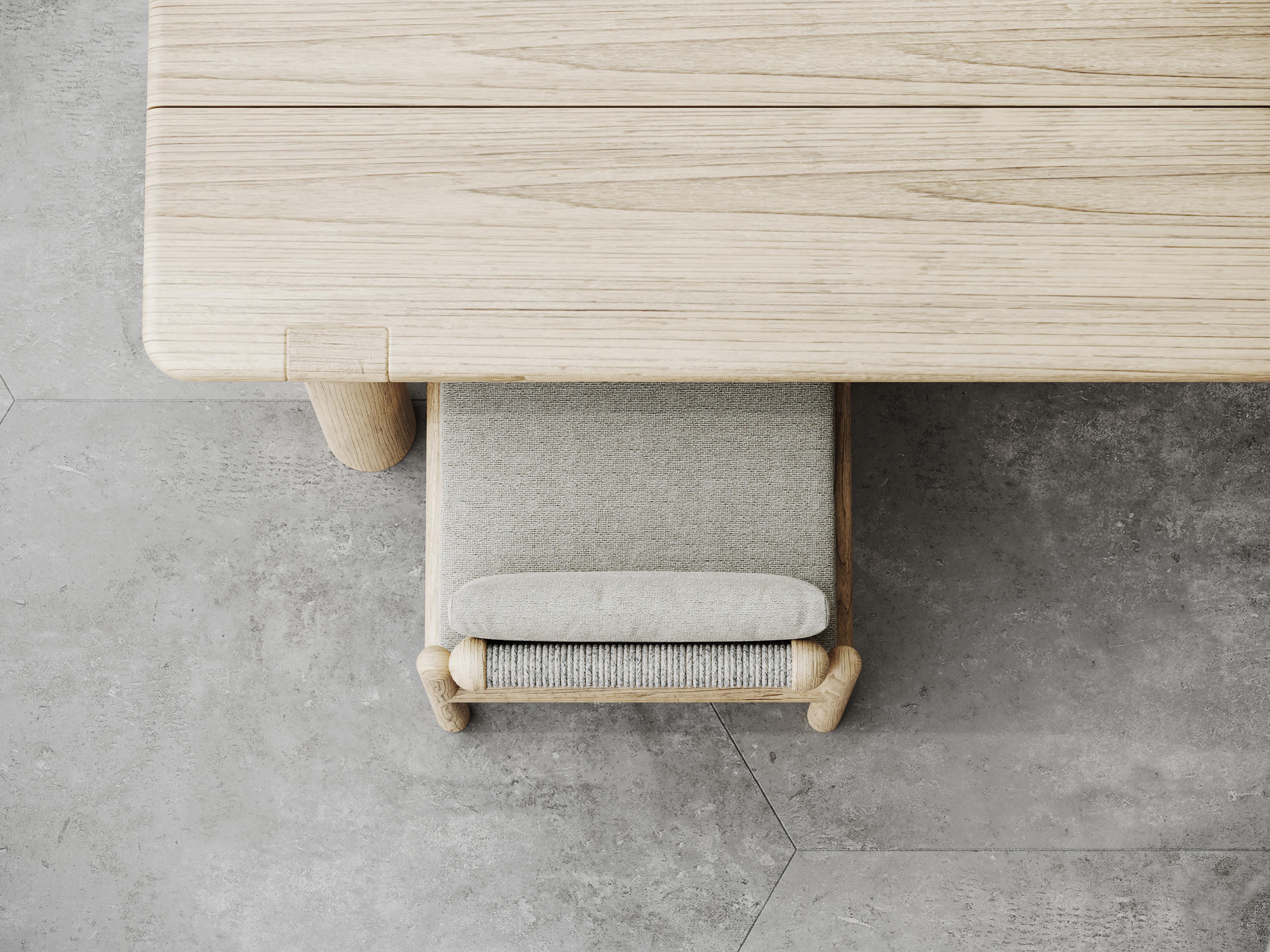 Post-Modern Caleo-Natural Teak Wood Frame, Rope And Ethereal Fabric Dining Chair by SNOC For Sale