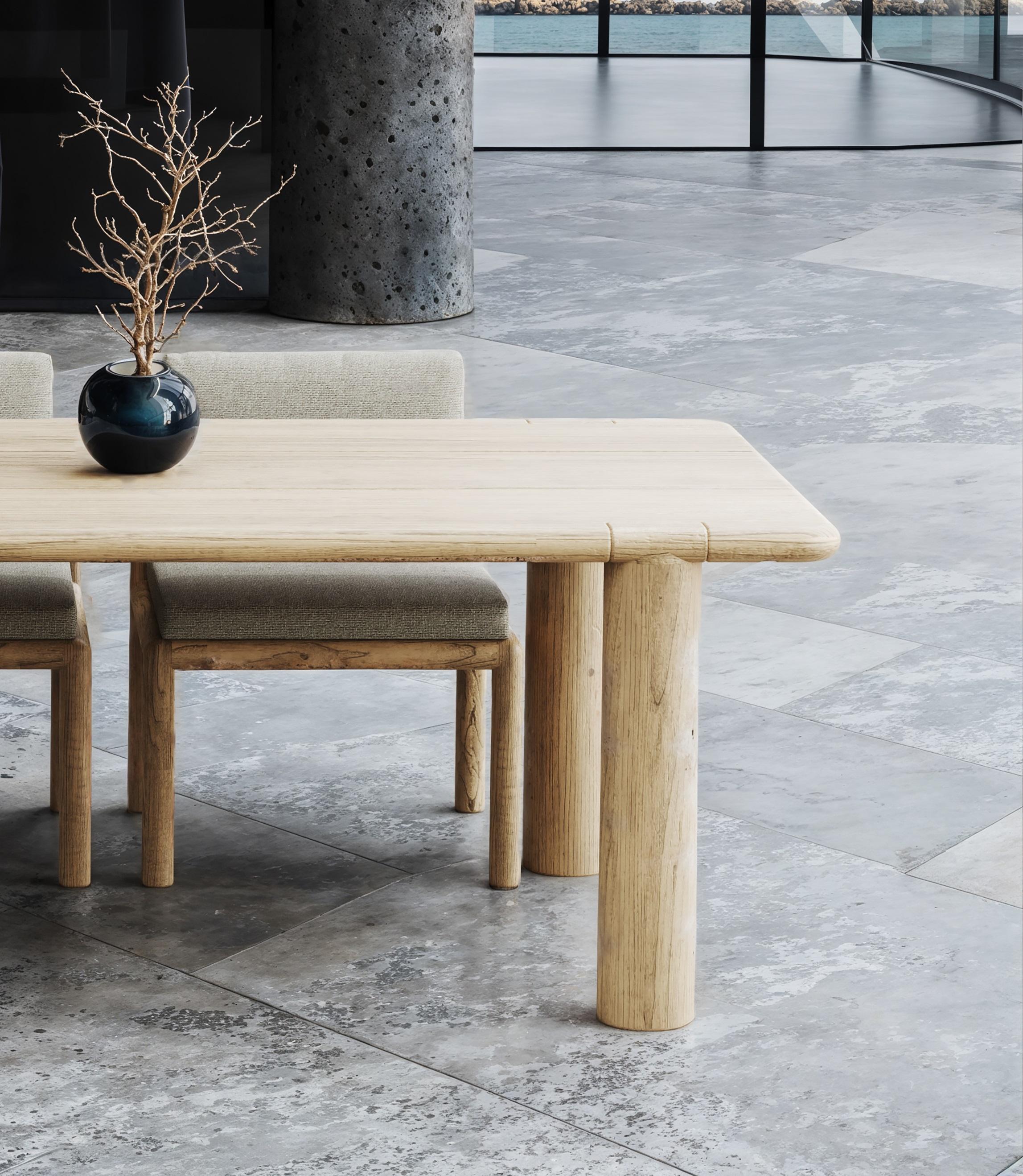 Other Caleo-Natural Teak Wood Frame, Rope And Ethereal Fabric Dining Chair by SNOC For Sale