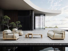 Caleo-Natural Teak Wood Frame, Rope And Ethereal Fabric Two-Seater Sofa by SNOC