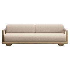 Caleo-Natural Teak Wood Frame, Rope And Ethereal Fabric Two-Seater Sofa by SNOC