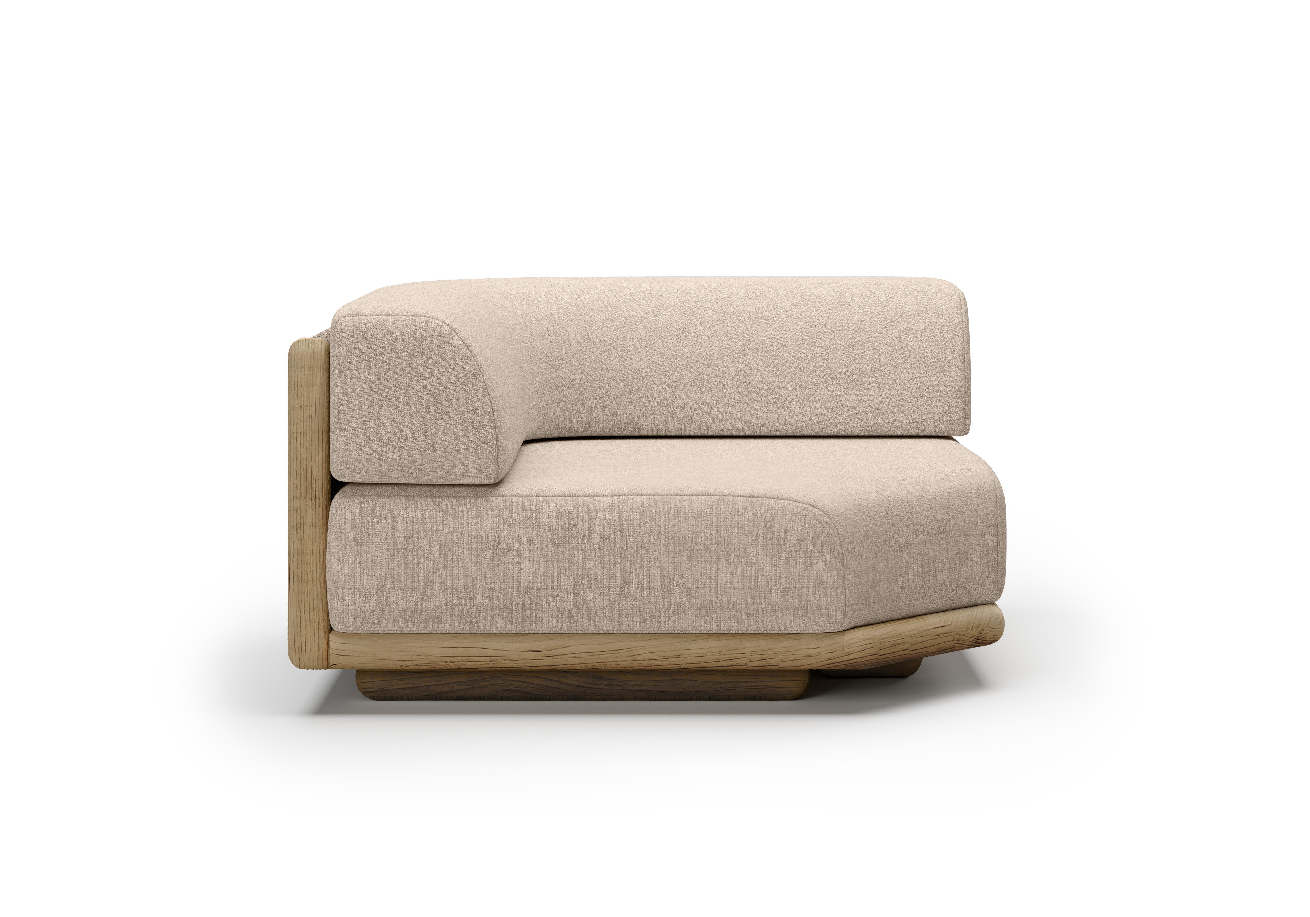Contemporary Caleo-Natural Teak Wood, Rope And Ethereal Fabric Corner Modular Sofa by SNOC For Sale