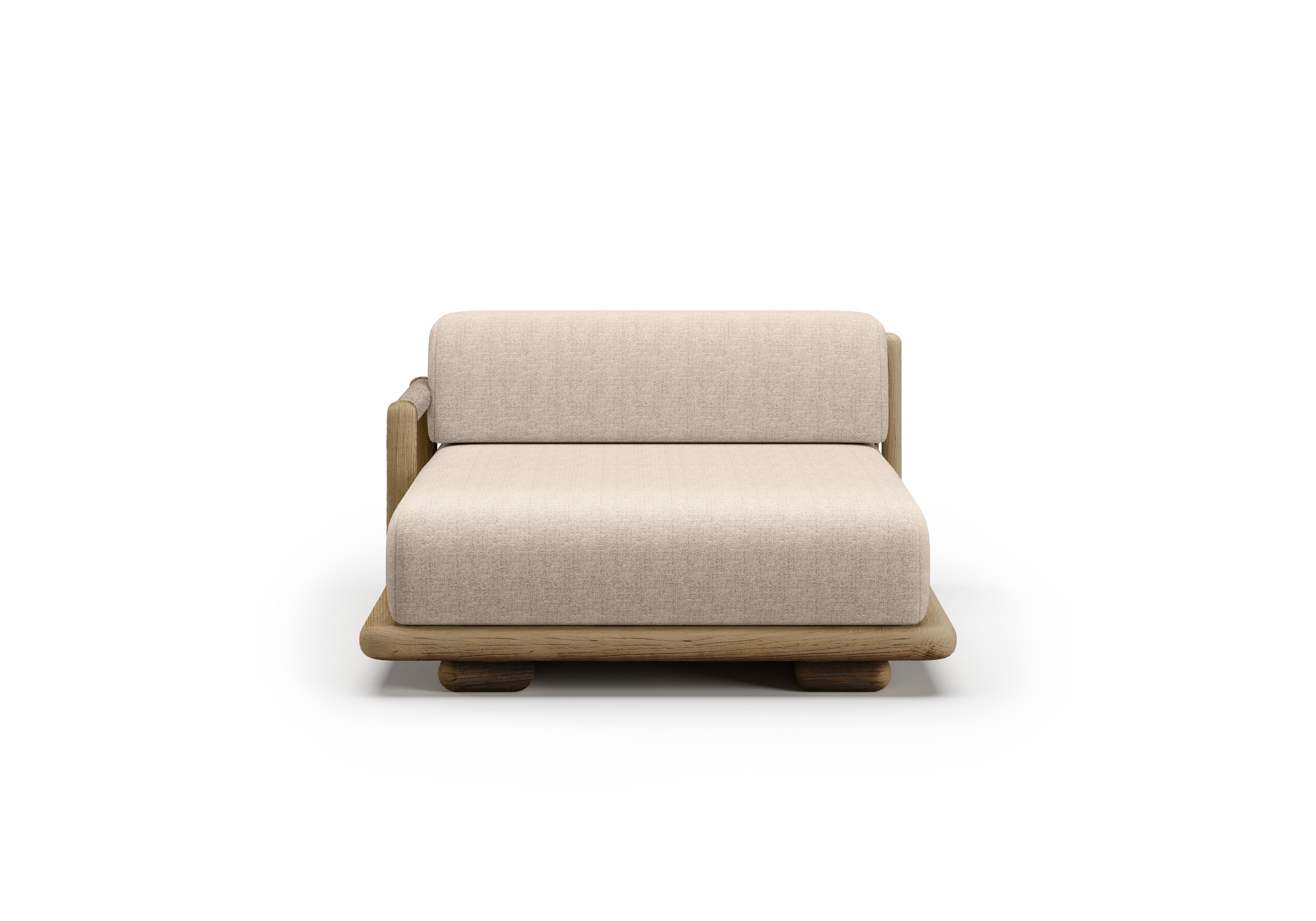 Contemporary Caleo-Natural Teak Wood, Rope And Ethereal Fabric Left Modular Daybed by SNOC For Sale