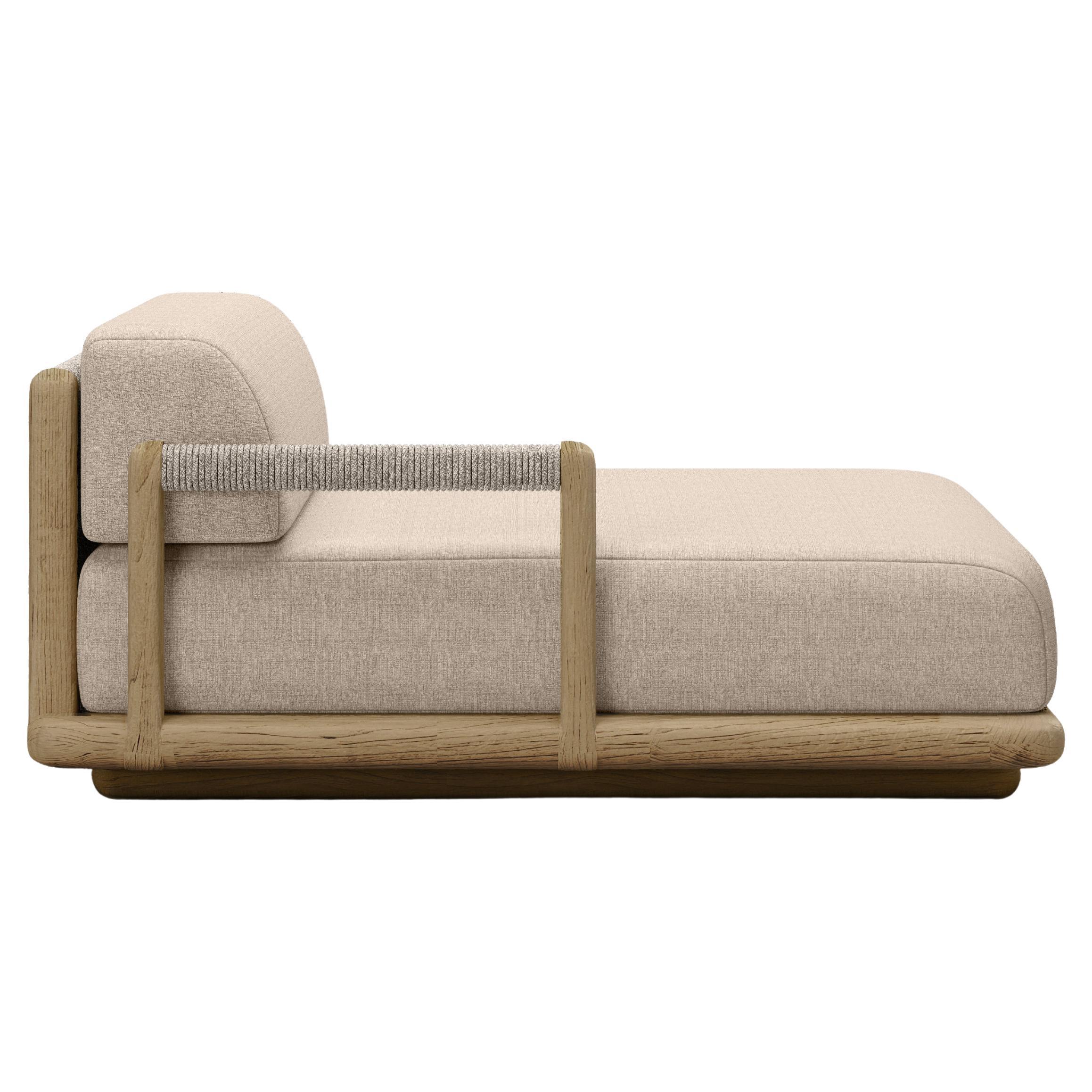 Caleo-Natural Teak Wood, Rope And Ethereal Fabric Left Modular Daybed by SNOC