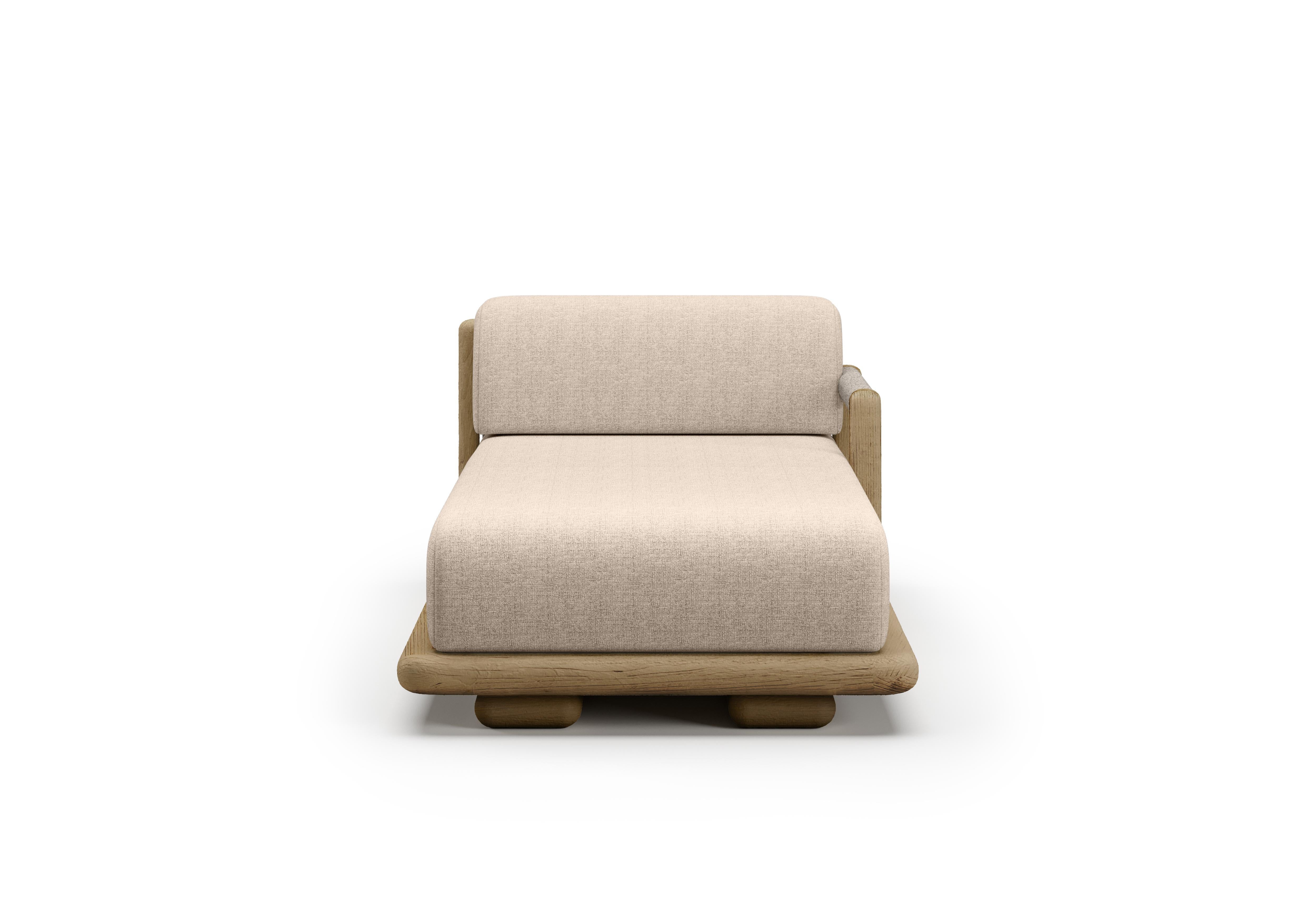 Contemporary Caleo-Natural Teak Wood, Rope And Ethereal Fabric Right Modular Daybed by SNOC For Sale