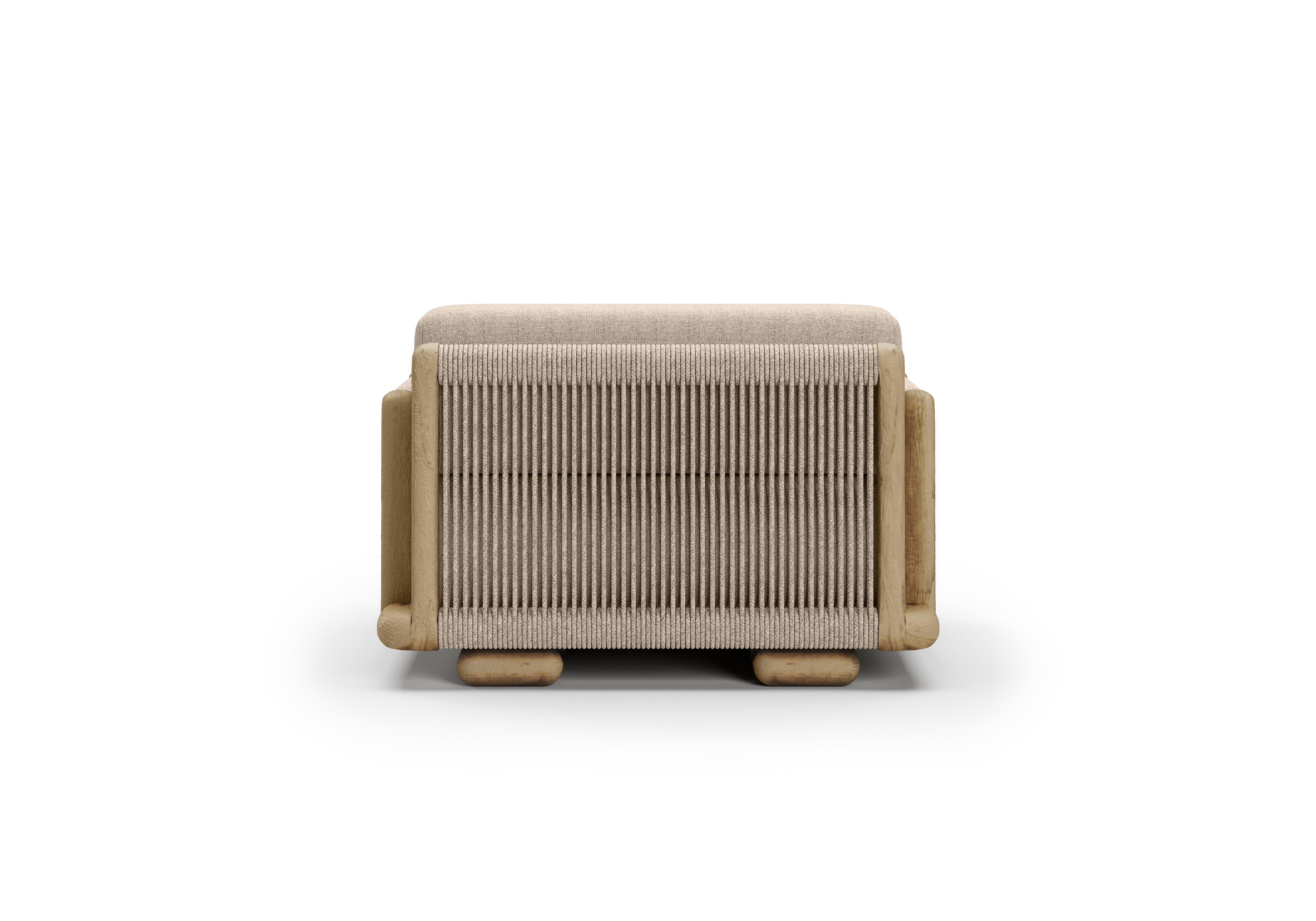 Caleo-Natural Teak Wood, Rope And Ethereal Fabric Upholstery Armchair by SNOC For Sale 1