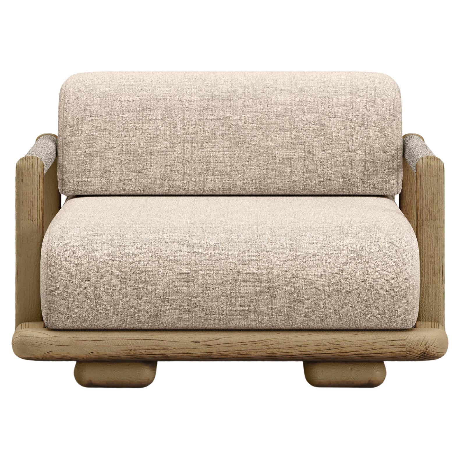 Caleo-Natural Teak Wood, Rope And Ethereal Fabric Upholstery Armchair by SNOC