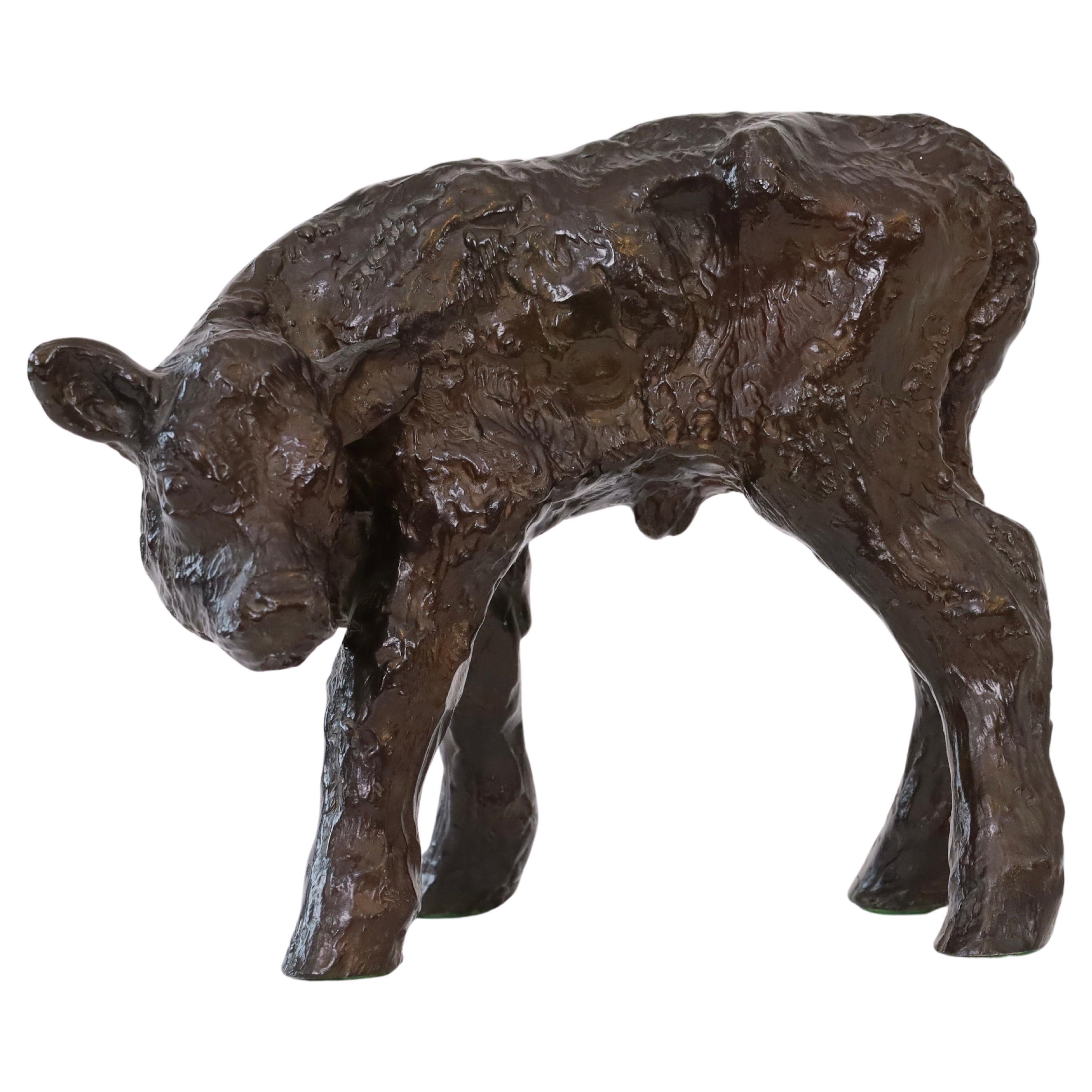 Calf sculpture designed by Gudrun Lauesen for Just Andersen, 1940s, Denmark For Sale
