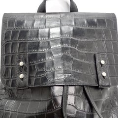 Saint Laurent Calfskin Crocodile Embossed Sac De Jour Backpack Black