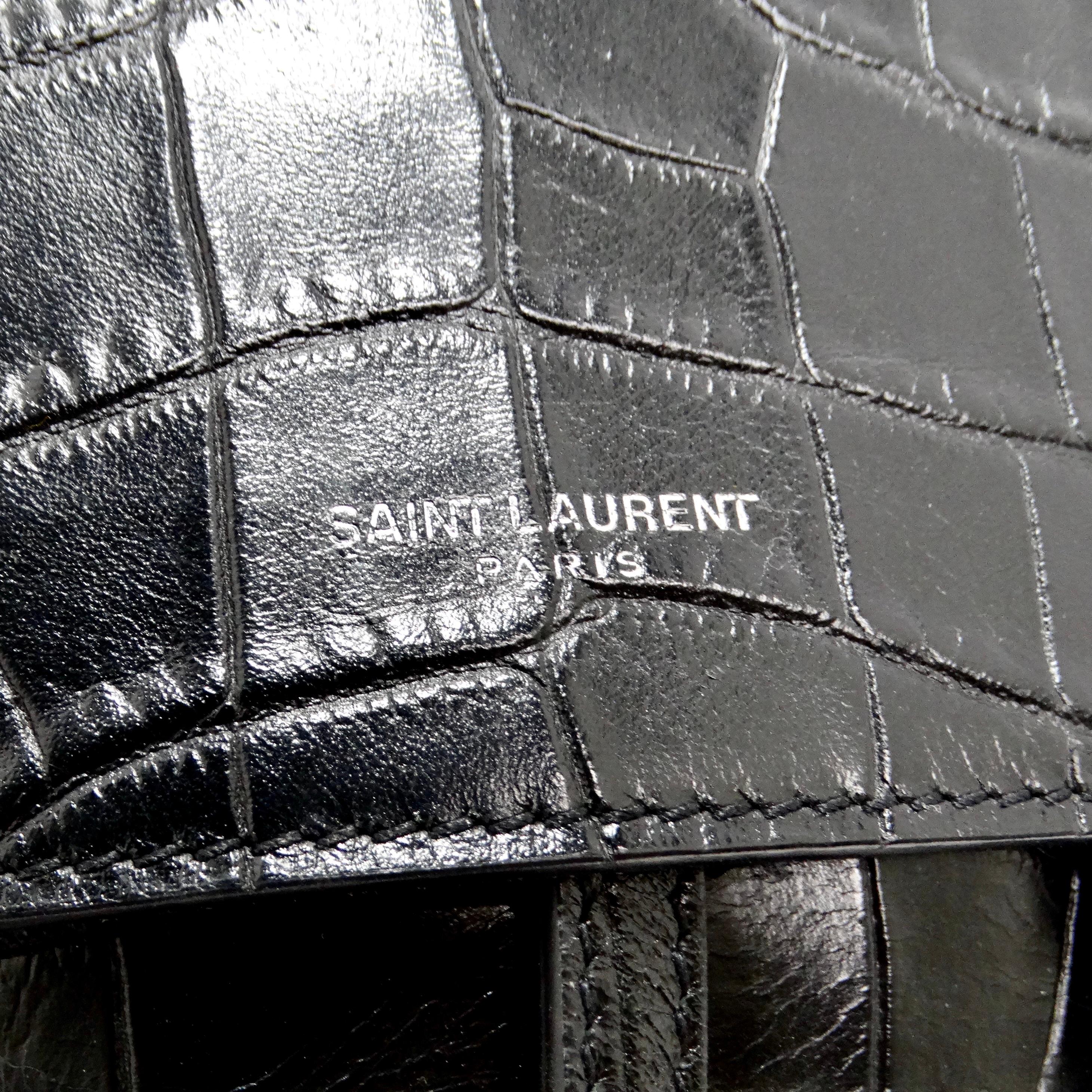 Saint Laurent Calfskin Crocodile Embossed Sac De Jour Backpack Black In Excellent Condition For Sale In Scottsdale, AZ