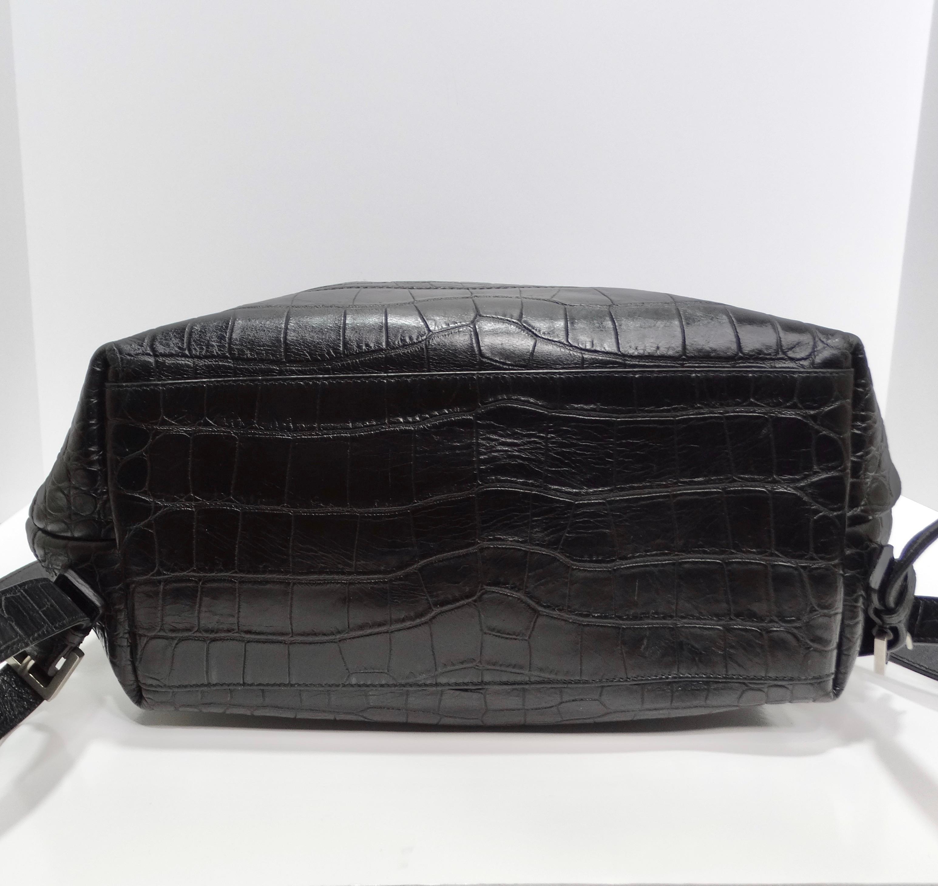 Saint Laurent Calfskin Crocodile Embossed Sac De Jour Backpack Black For Sale 5
