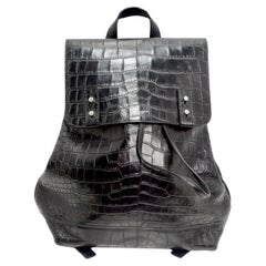 Saint Laurent Calfskin Crocodile Embossed Sac De Jour Backpack Black