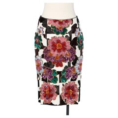 Calfskin patchwork skirt with flowers sequins embroideries Tom Ford 