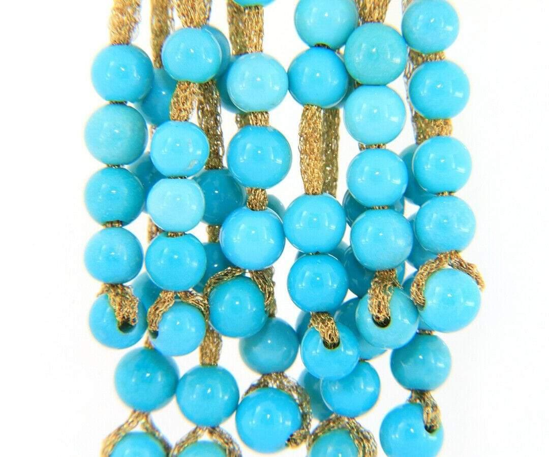 Calgaro Mesh Turquoise Beaded Dangle Earrings in 18K Yellow Gold 1