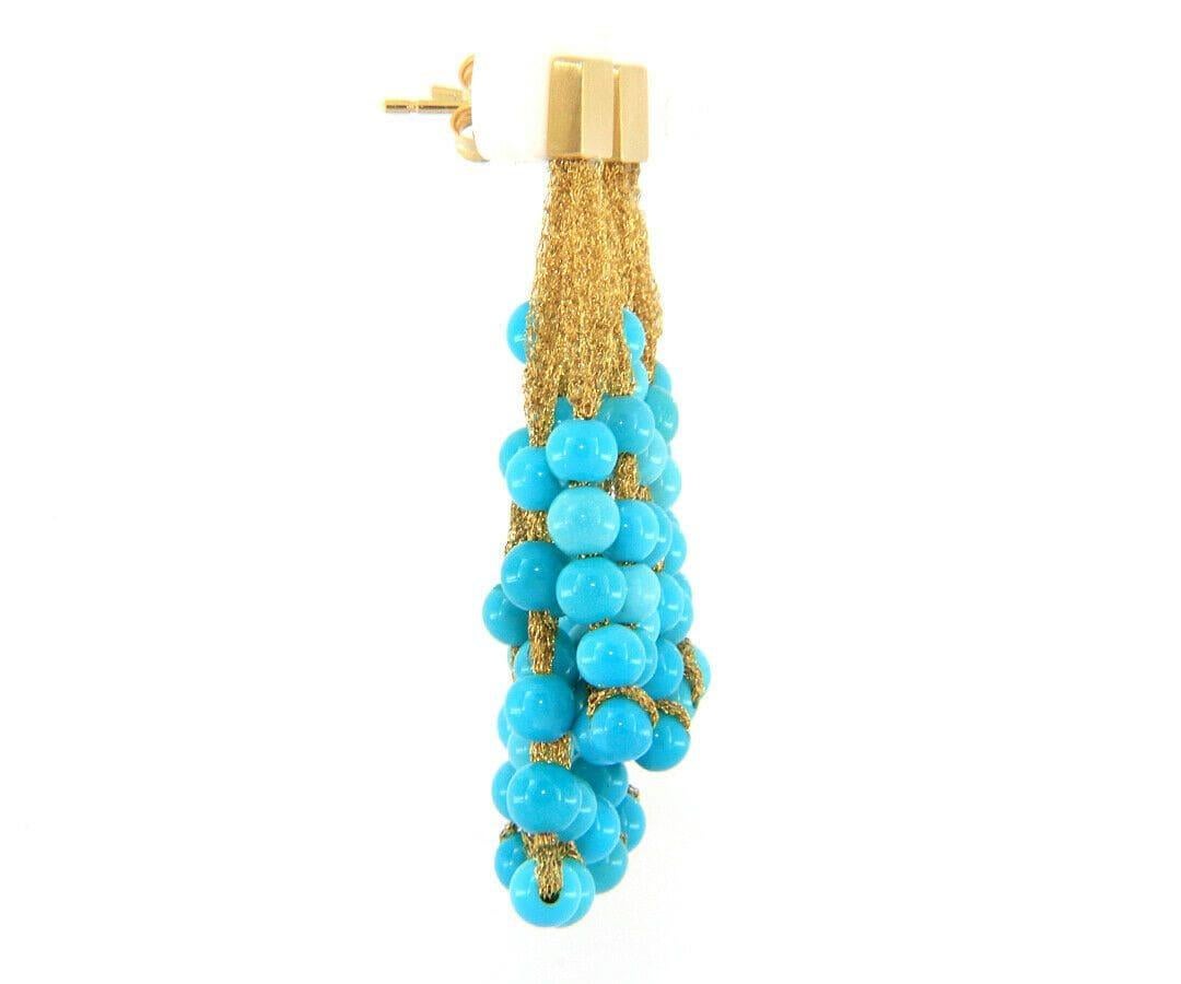 Calgaro Mesh Turquoise Beaded Dangle Earrings in 18K Yellow Gold 2