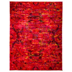 One-of-a-Kind Colorful Wool Hand-Knotted Area Rug, Scarlet, 8
 2 x 10
 1
