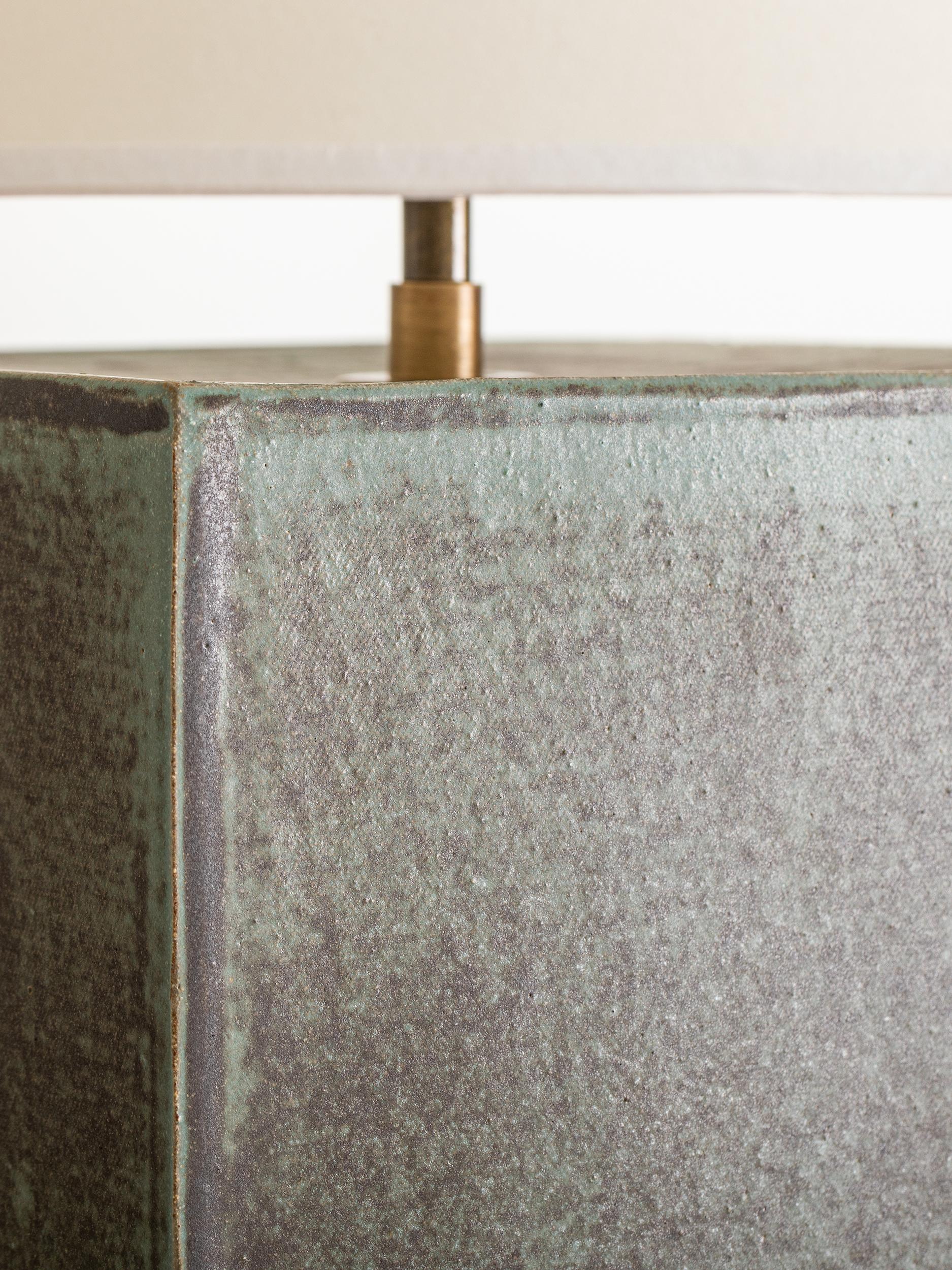 FINISH

- Dipped verdigris glaze with signature prints
- Antique brass fittings
- Black-cloth cord
- Full-range dimmer socket
- Off-white linen shade, pictured in paper shade

LAMPING

Provided with dimmable Tala LED light bulbs

DIMENSIONS

Lamp