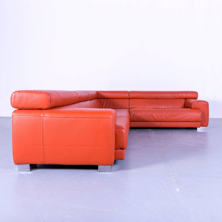 Calia Italia Leather Corner Sofa Orange Electric Function at 1stDibs