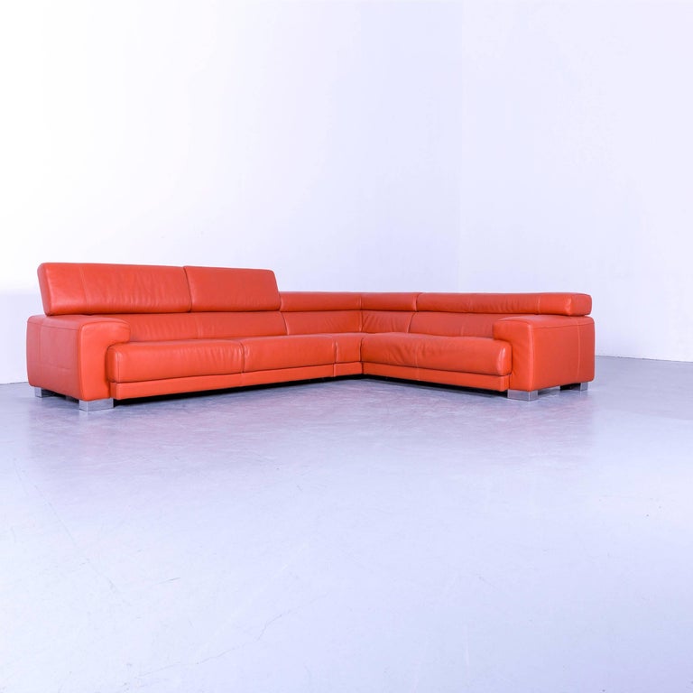 Calia Italia Leather Corner Sofa Orange Electric Function at 1stDibs