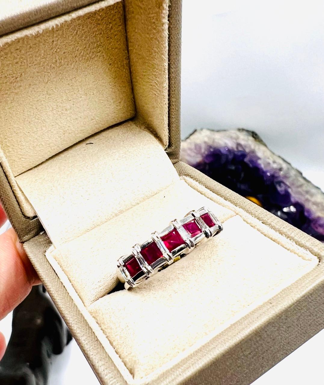 Square Cut Calibrated Ruby Engagement Ring and Baguette-Cut Diamonds, 18-Carat Gold