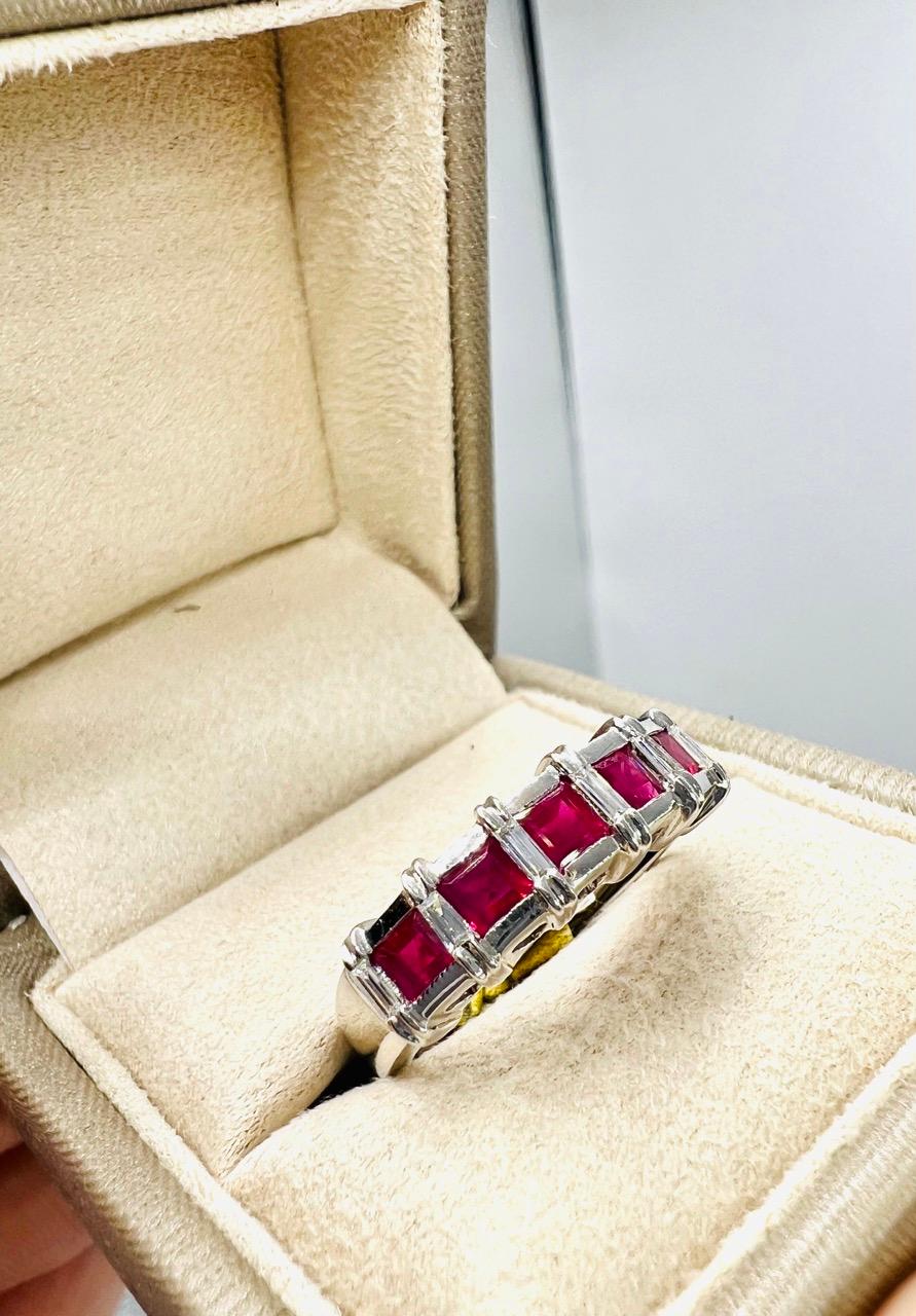 Women's or Men's Calibrated Ruby Engagement Ring and Baguette-Cut Diamonds, 18-Carat Gold
