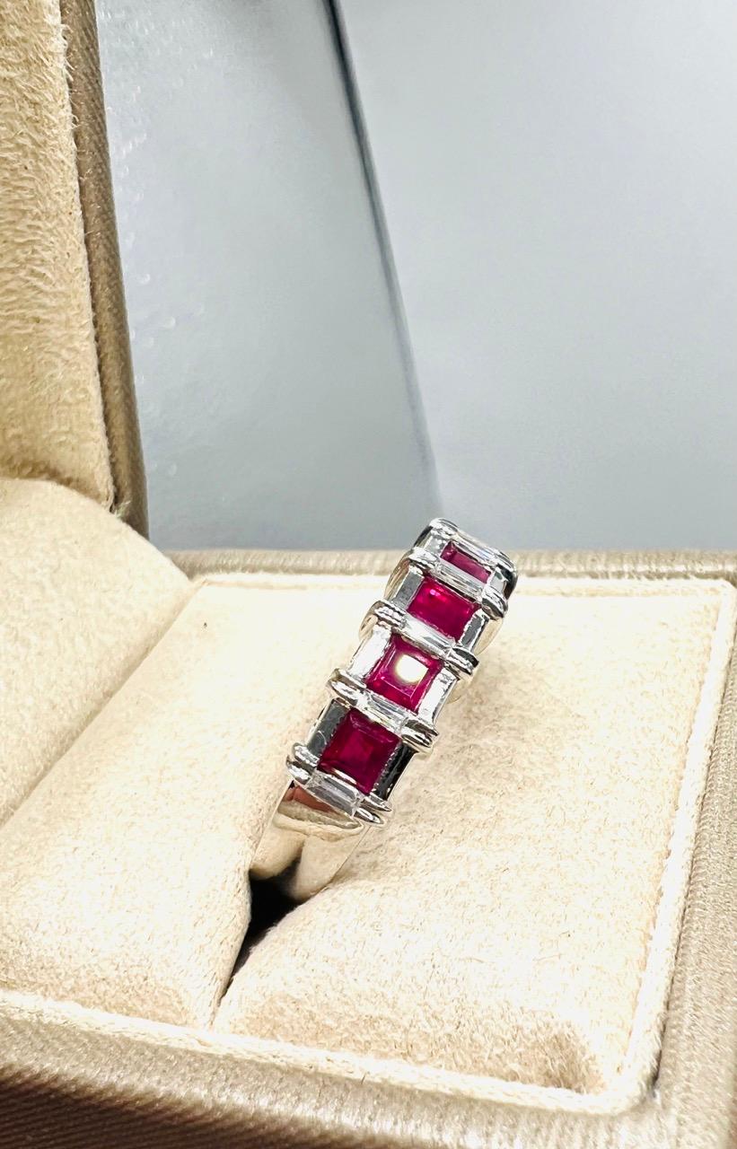Calibrated Ruby Engagement Ring and Baguette-Cut Diamonds, 18-Carat Gold 1