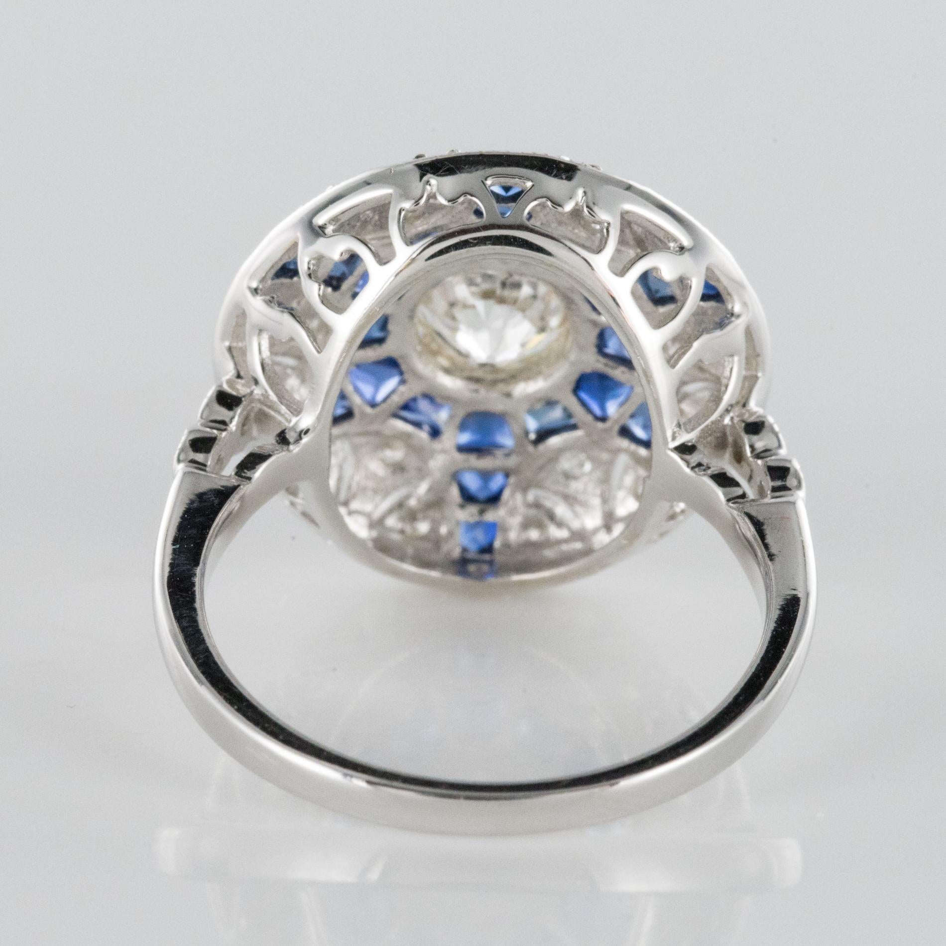 Art Deco Style Calibrated Sapphire Diamonds 18 Karat White Gold Ring 5