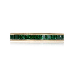 Calibre Cut Natural Emerald Eternity Band Ring, 14k Gold, Low Profile