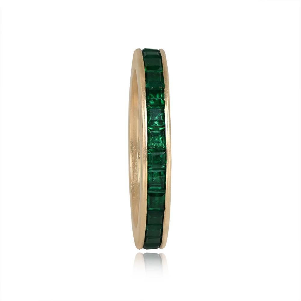Art Deco Calibre Cut Natural Emerald Eternity Band Ring, 14k Gold, Low Profile