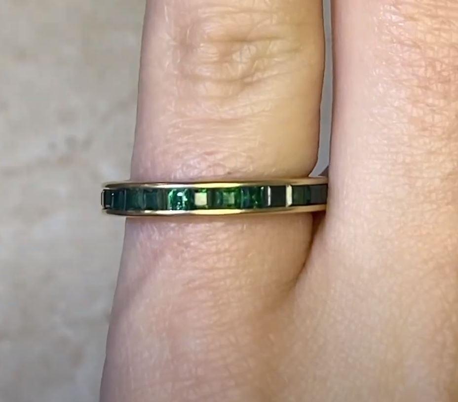 Old European Cut Calibre Cut Natural Emerald Eternity Band Ring, 14k Gold, Low Profile