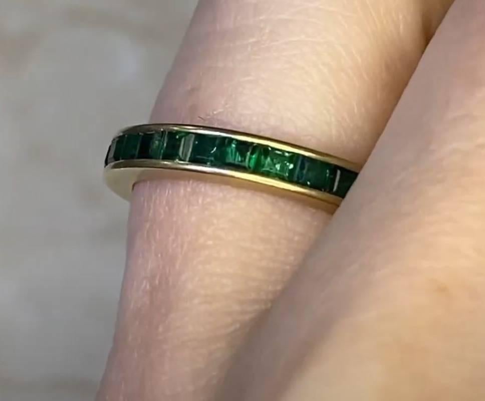 Women's Calibre Cut Natural Emerald Eternity Band Ring, 14k Gold, Low Profile