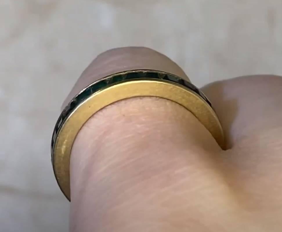 Calibre Cut Natural Emerald Eternity Band Ring, 14k Gold, Low Profile 1
