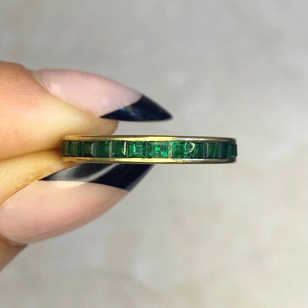 Calibre Cut Natural Emerald Eternity Band Ring, 14k Gold, Low Profile 3