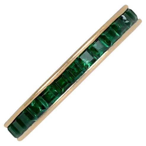 Calibre Cut Natural Emerald Eternity Band Ring, 14k Gold, Low Profile