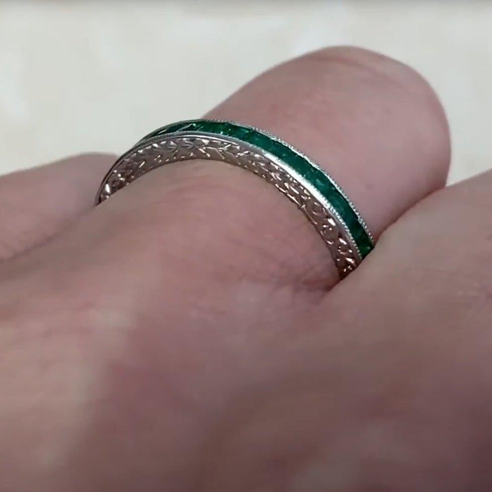 Old European Cut Calibre Cut Natural Green Emerald Eternity Band (Approx. 1-Carats), Platinum For Sale