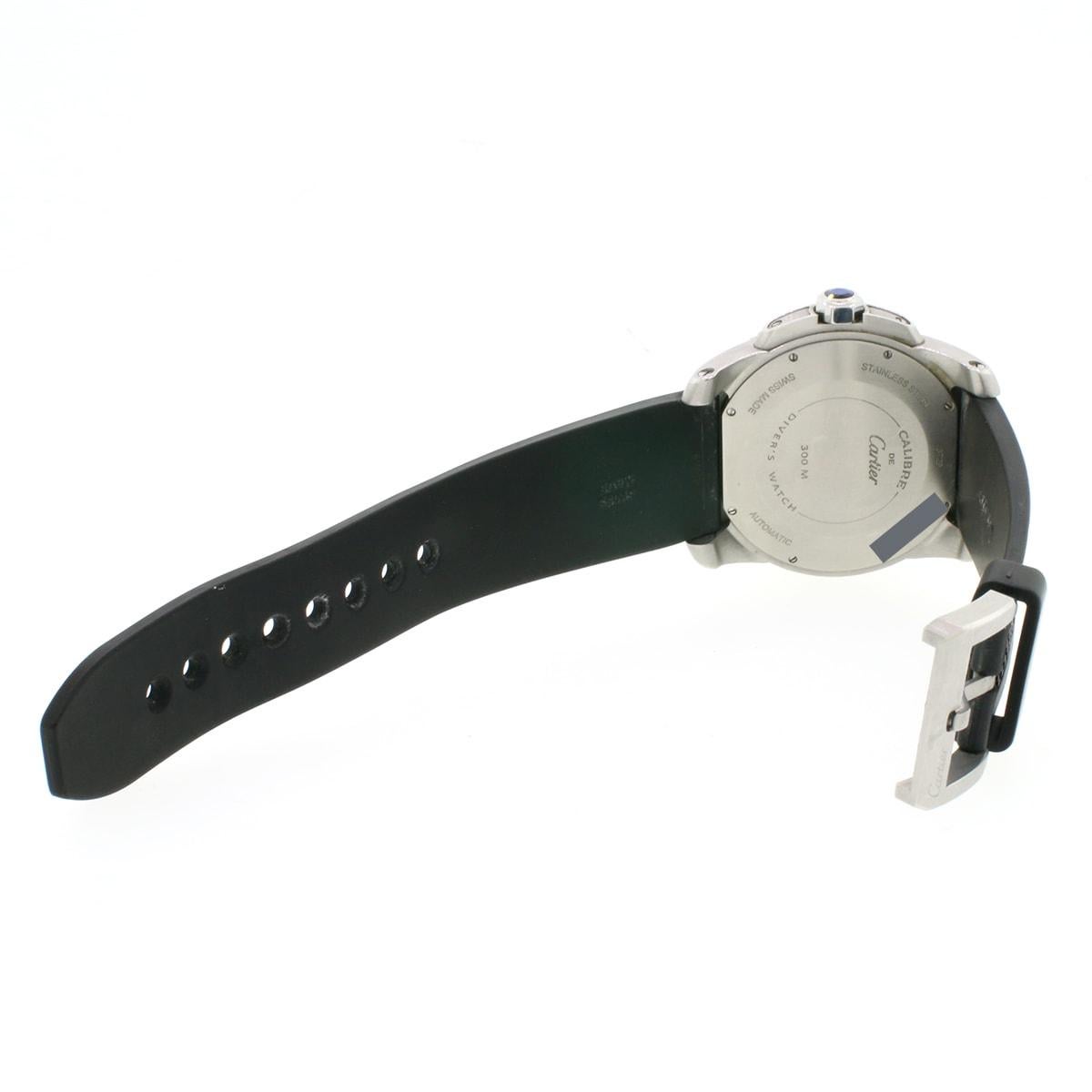 Calibre de Cartier Diver Black Roman Dial Steel Watch W7100056 For Sale 2