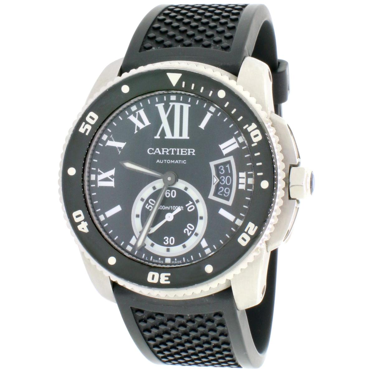 Calibre de Cartier Diver Black Roman Dial Steel Watch W7100056 For Sale