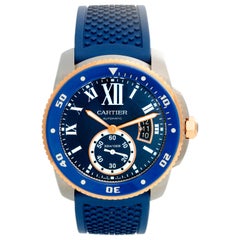Calibre de Cartier Diver Men's Large 18 Karat Rose Gold and Steel Watch W2CA0009