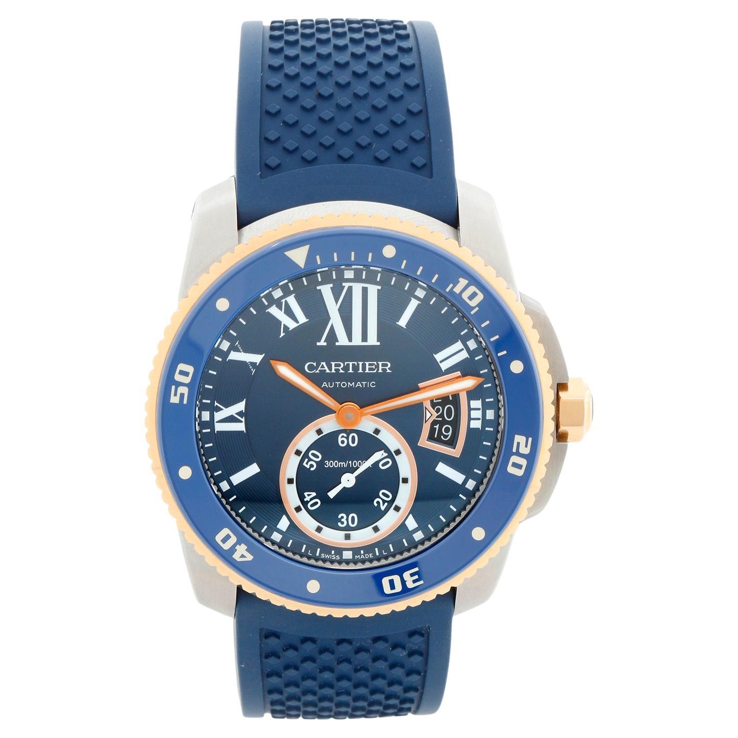 Calibre de Cartier Diver Herrenuhr aus 18k Rose Gold und Stahl W2CA0008 3729 im Angebot