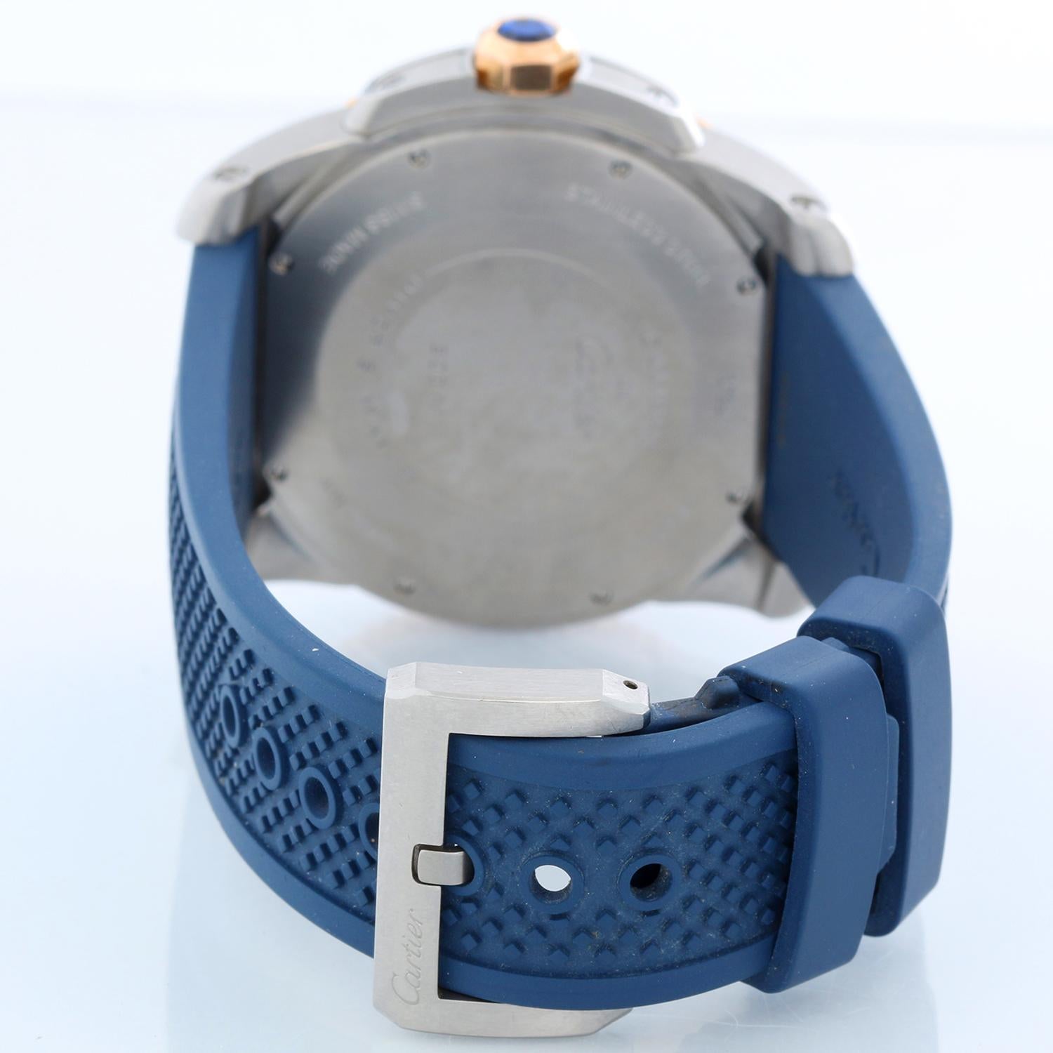 Calibre de Cartier Diver Men's Large 18k Rose Gold & Steel Watch W2CA0009 In Excellent Condition In Dallas, TX