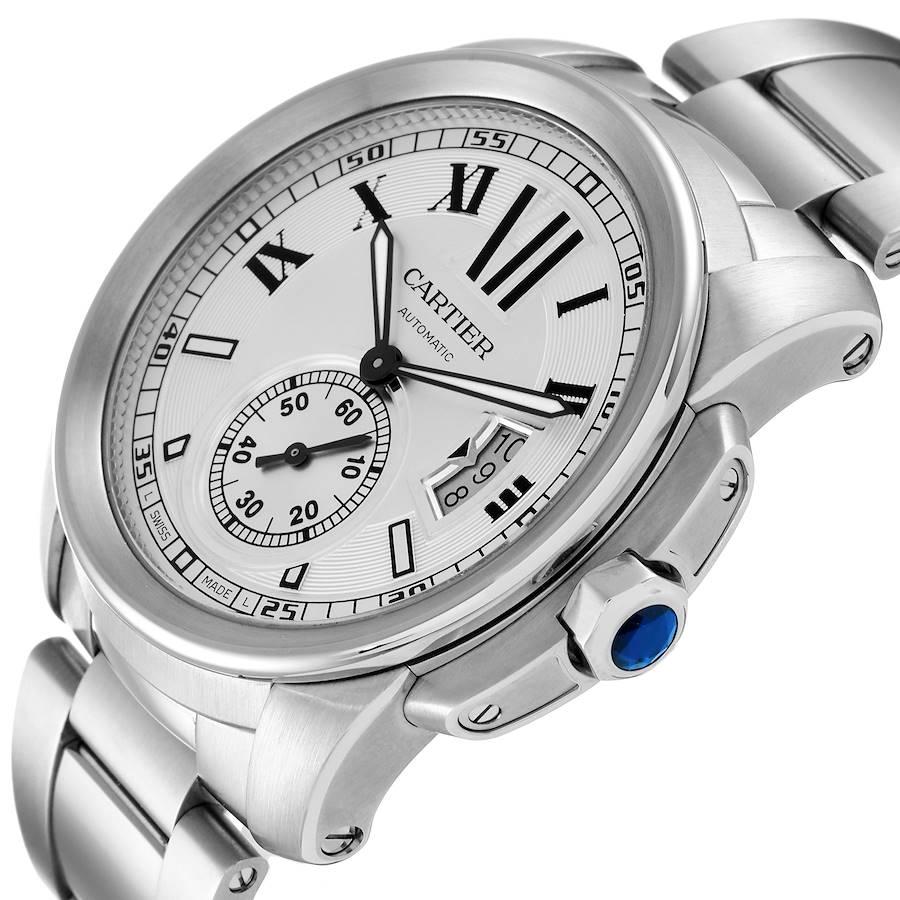 Calibre De Cartier Silver Dial Steel Automatic Mens Watch W7100015 Box Papers 1