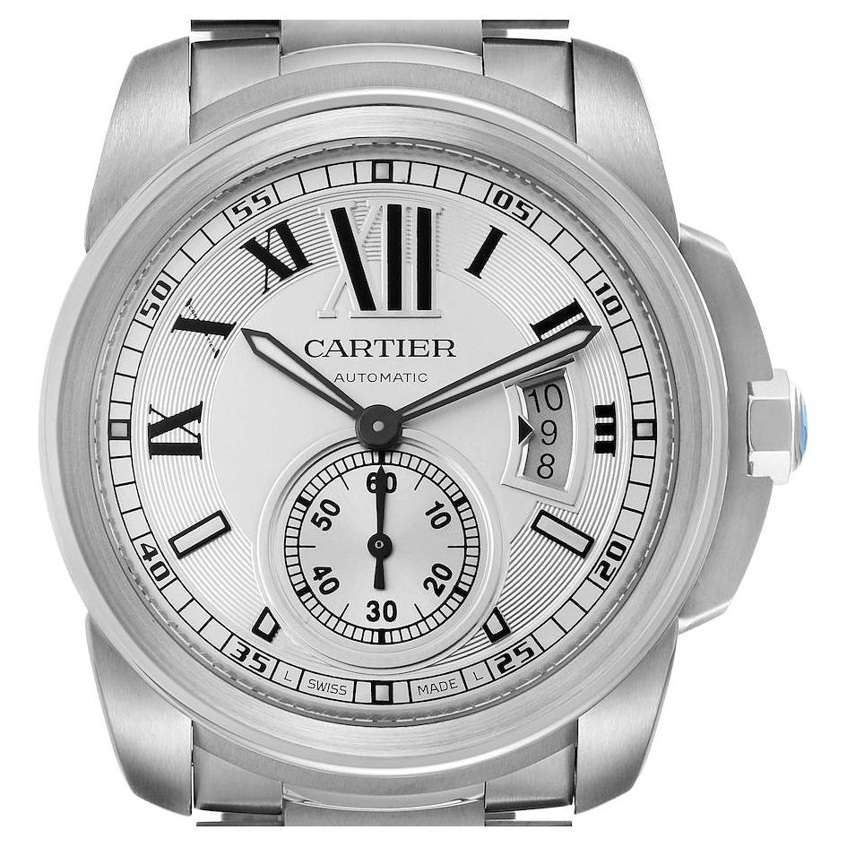 Calibre De Cartier Silver Dial Steel Automatic Mens Watch W7100015 Box Papers