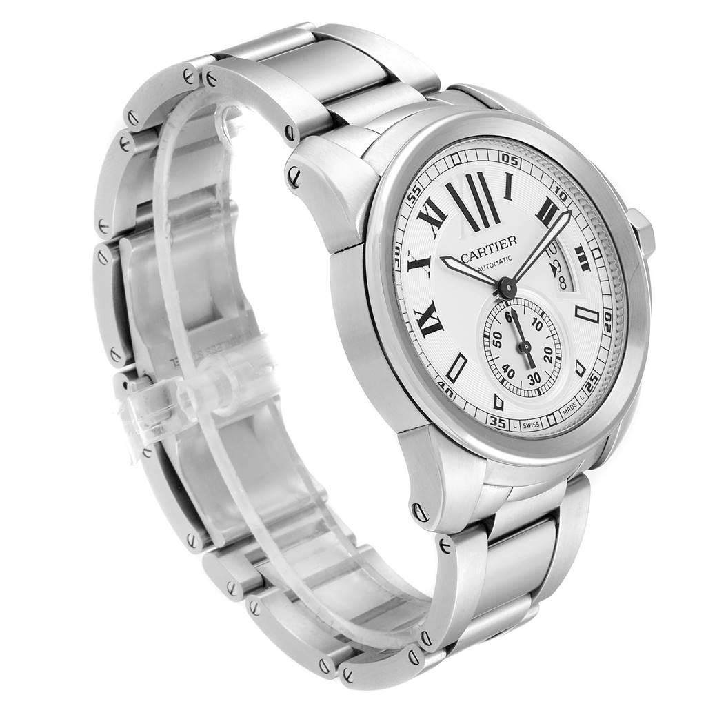 Calibre De Cartier Silver Dial Steel Automatic Men's Watch W7100015 In Excellent Condition In Atlanta, GA