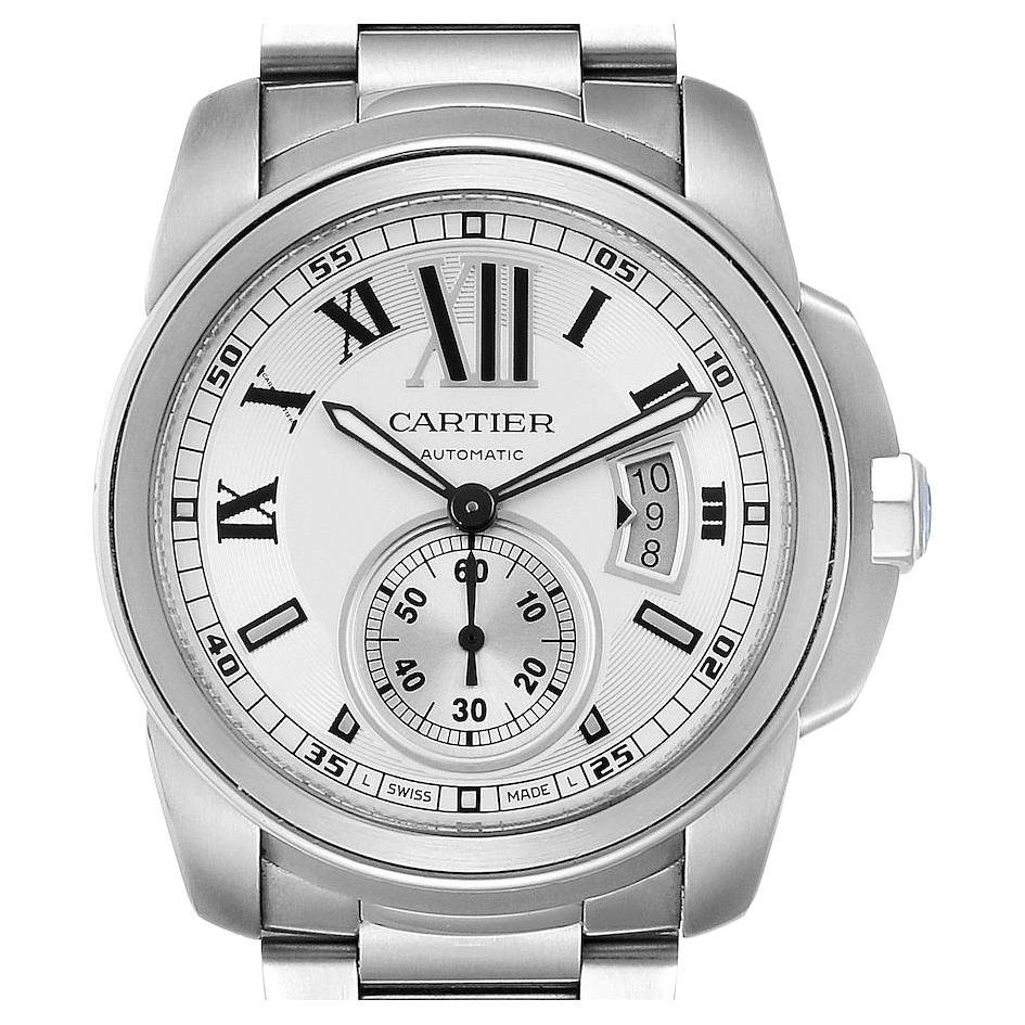 Calibre De Cartier Silver Dial Steel Automatic Mens Watch W7100015 For Sale