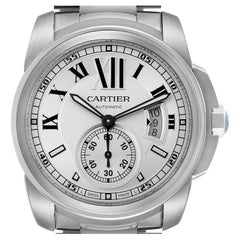 Calibre De Cartier Silver Dial Steel Automatic Mens Watch W7100015 Papers